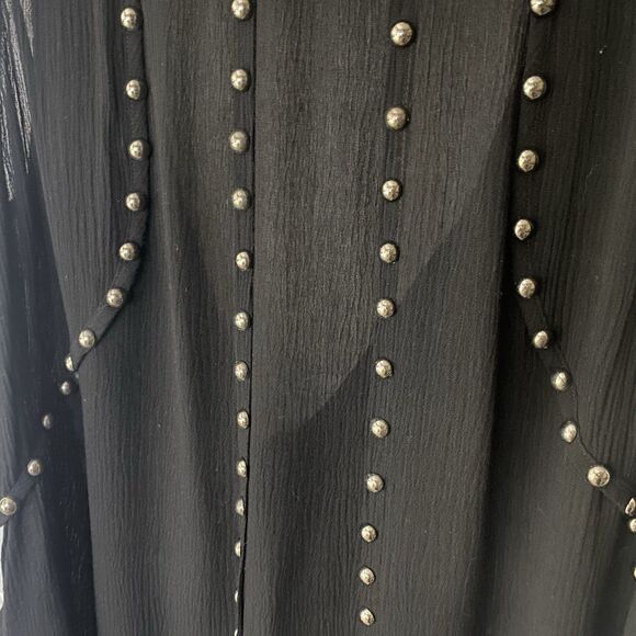 HYFVE Blouse Sleeveless Faux Leather Sheer Studded Open Back Womens M Black Tan - Picture 4 of 12